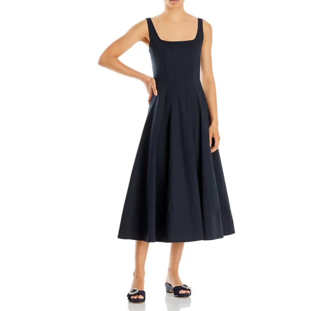 NWT STAUD WOMENS SIZE 6 WELLS SLEEVELESS COTTON MIDI LENGTH DRESS BLACK